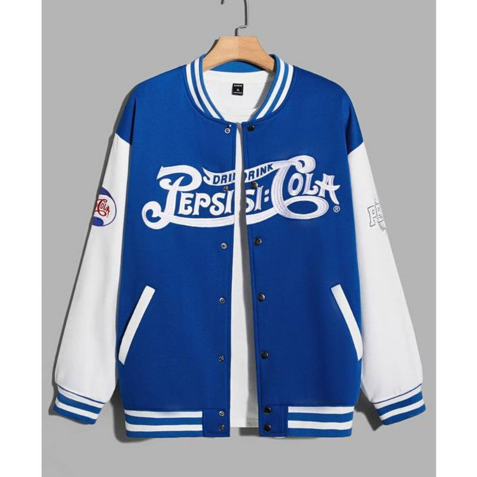 Varsity Jaket Baseball Logo Pepsi Cola (Sablon) | Jaket KANCING Biru Electric / Benhur XXXXXL Oversi