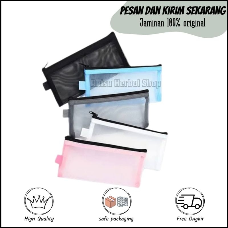 

Kotak Pensil Jaring Transparan Tempat Pensil Transparant Portable Pouch Make Up Simpel