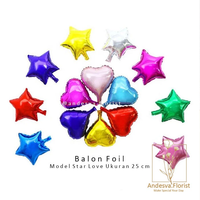 Balon bintang star / balon hati love / Balon HATI BINTANG Sedang / Balon Foil buket bunga / Dekorasi