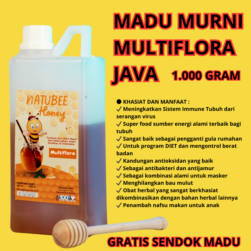 

Madu Murni Asli Natubee Nektar Multiflora Java 1kg Grade A 100% Alami Pure Natural Raw Honey