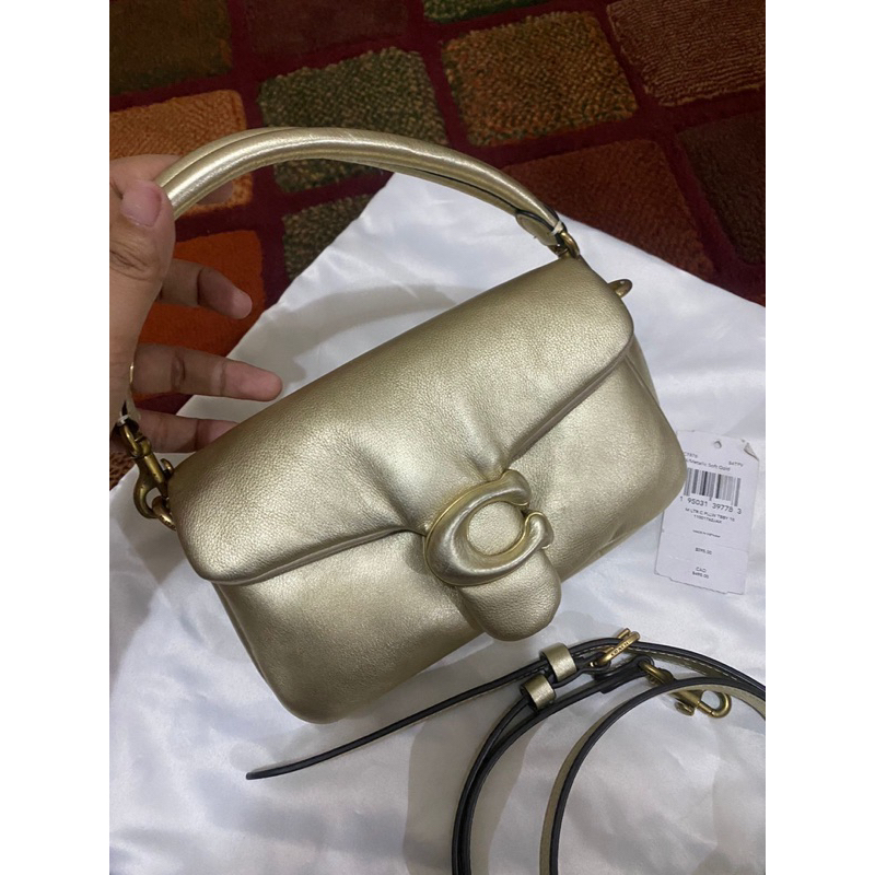 coach tabby pillow 18 methalic soft gold