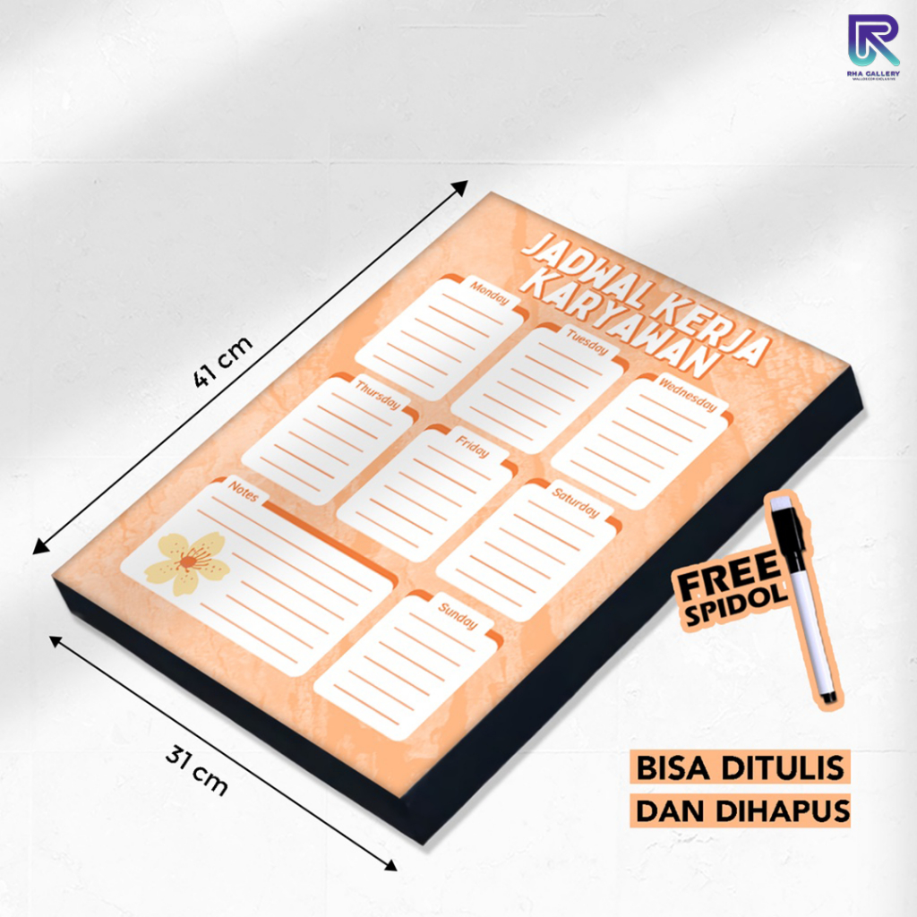 

RHA GALLERY Papan Tulis Kayu Schedule Jadwal Kerja Karyawan Planner Schedule Board Aesthetic 31x41 CM