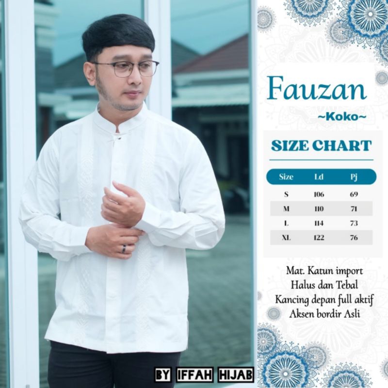 Baju Koko Bordir Putih Fauzan by NACI FASHION