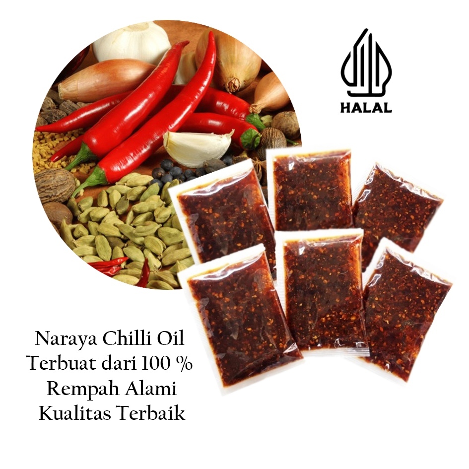 

Chilli Oil Minyak Cabai Sambal Instan Kemasan Sachet 20 gram, 25 gram, 30 gram