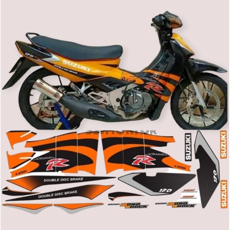 Striping Sticker Suzuki Satria S 120 2 Tak Tahun 2002 Lis Satria Lumba Hitam Oren Print Putih Oren C