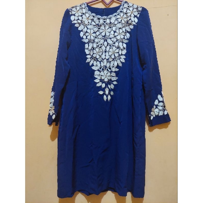gamis second preloved navy biru dongker atasan wanita panjang