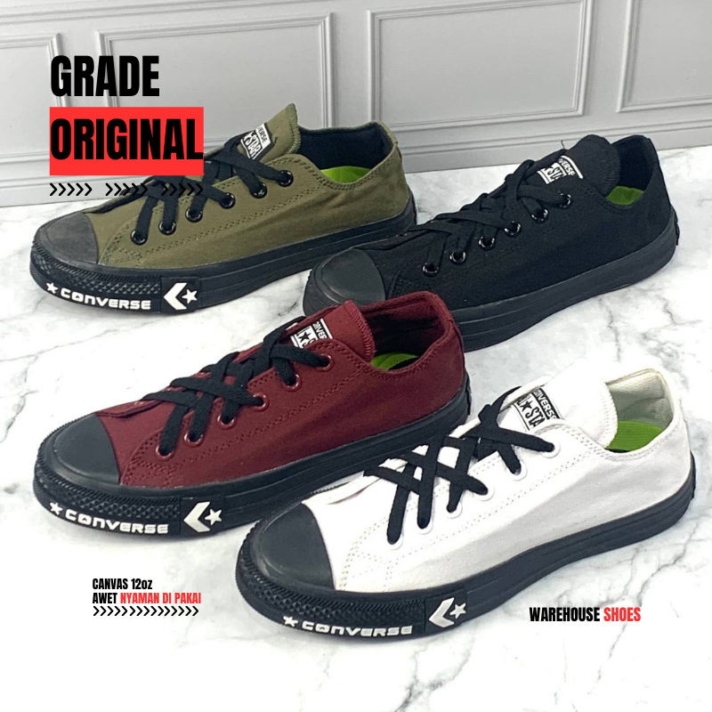 Sepatu Sneakers Pria Wanita Casual Converse All Star Keren Hitam Putih Classic Motif Star Pendek