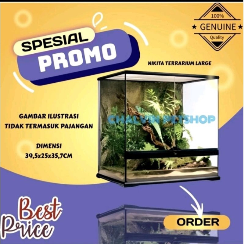 Tank Terrarium Nikita Aquarium Terrarium L Kandang Reptil Kura Hamster 40cm