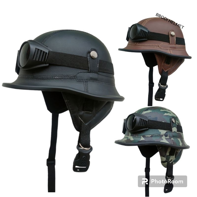 Helm jadul retro clasik trobosan baru model unik kulit sintetis untuk dewasa fariasi kaca mata