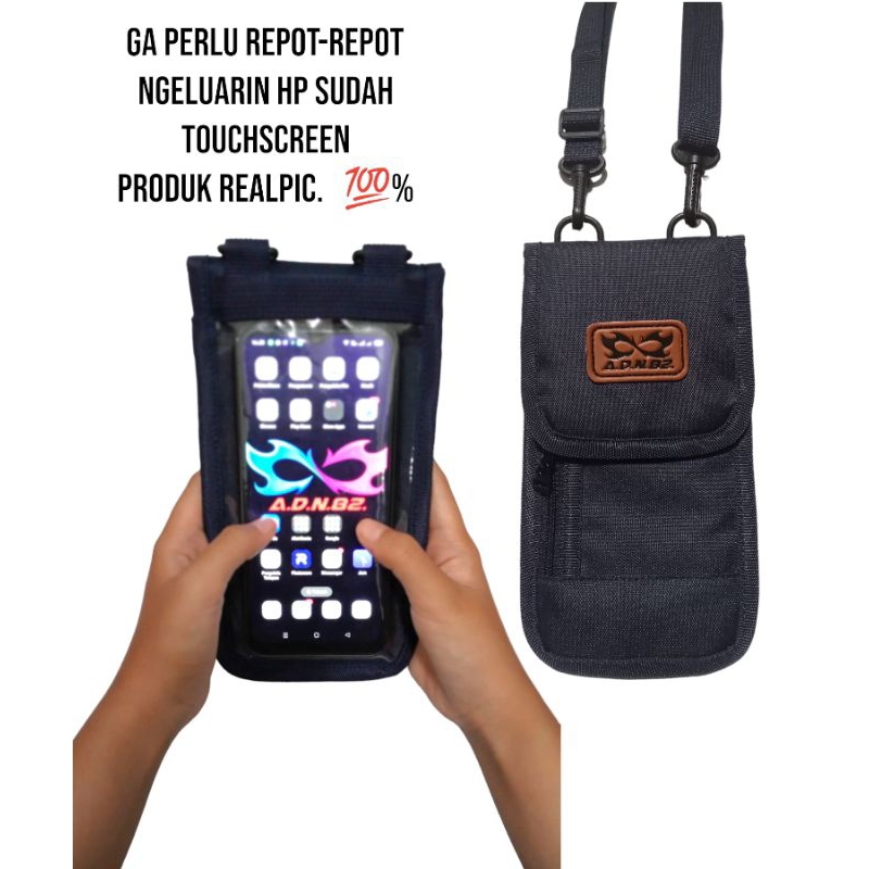 tas  selempang hp dompet touchscreen leher gantung, Sako wallet kartu slempang pria/wanita unisex, h