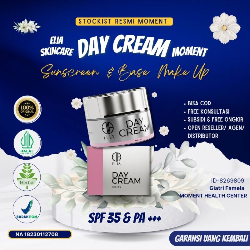 ELIA DAY CREAM BRIGHTENING Sunscreen SPF 35 PA +++ Krim Siang Pencerah Pemutih Wajah Anti Aging Meng