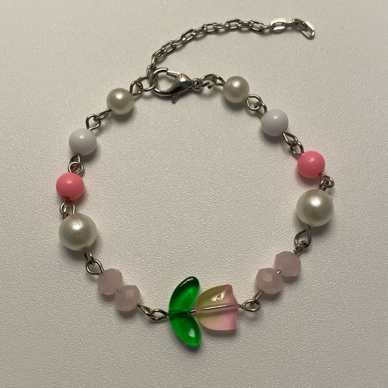 Pink Tulip Bracelet / Gelang Manik Tulip Pink