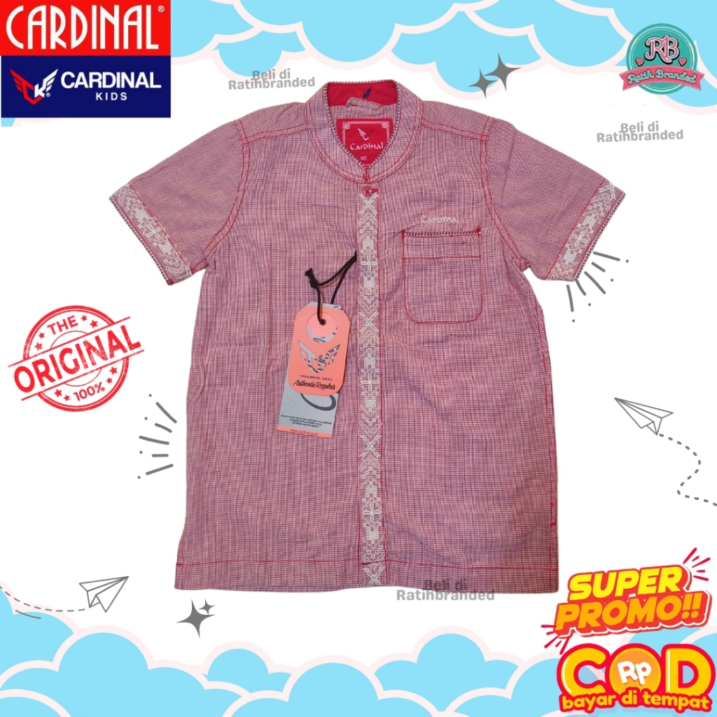 Cardinal Kids Kemeja anak laki laki original obral tangan pendek warna merah unisex bisa untuk koko 