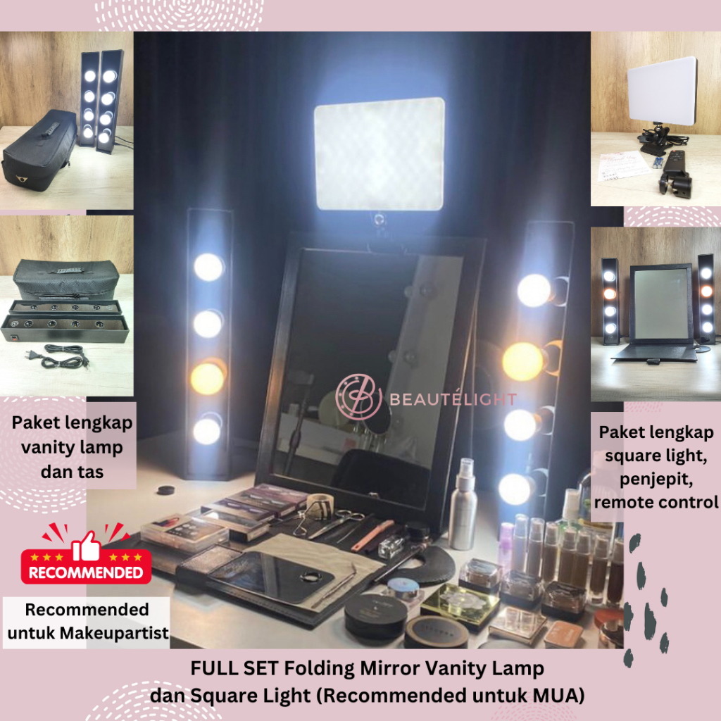 Folding Mirror FULL SET Vanity Lamp Square Light / Cermin Lampu Kaca Makeup Beautelight