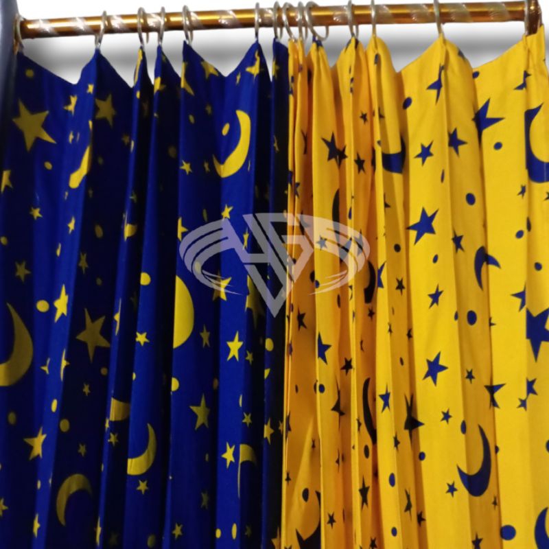 GORDEN PLISKET MOTIF BULAN BINTANG/ GORDEN PINTU KAMAR / HORDENG JENDELA PENDEK / DEKORASI KAMAR TID