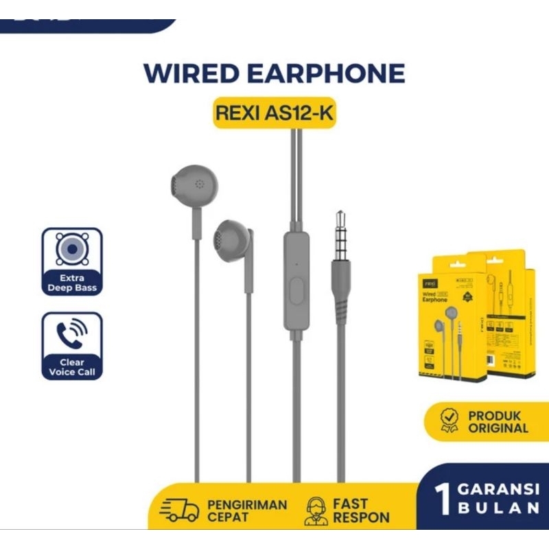 Rexi AS12-K Headset Wired Super Bass ,Earphone Handsfree Ai15-K/AS11-K-AS05-Kx/AS08-Kx/Ai16-K