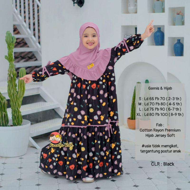Dress Anak Perempuan Bonus Hijab Bahan Premium Umur 2 Tahun - 9 Tahun, Ataya Syar'i Kids Solo