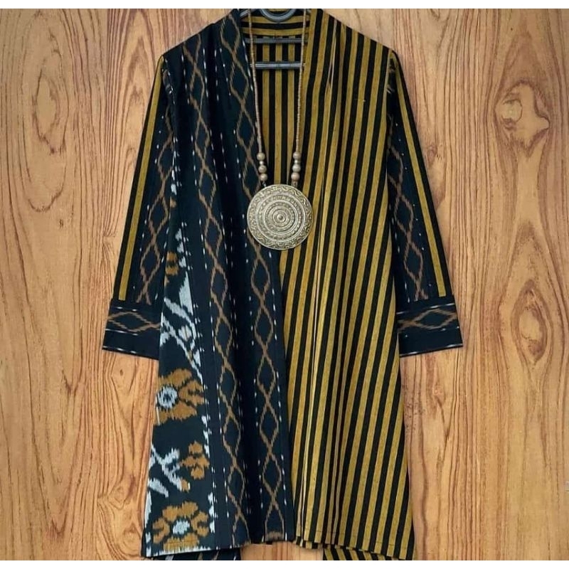 long outer tenun - blazer tenun wanita - rompi tenun