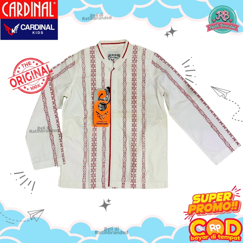 Cardinal Kids Kemeja anak laki laki original obral tangan panjang warna putih mix merah bisa untuk k