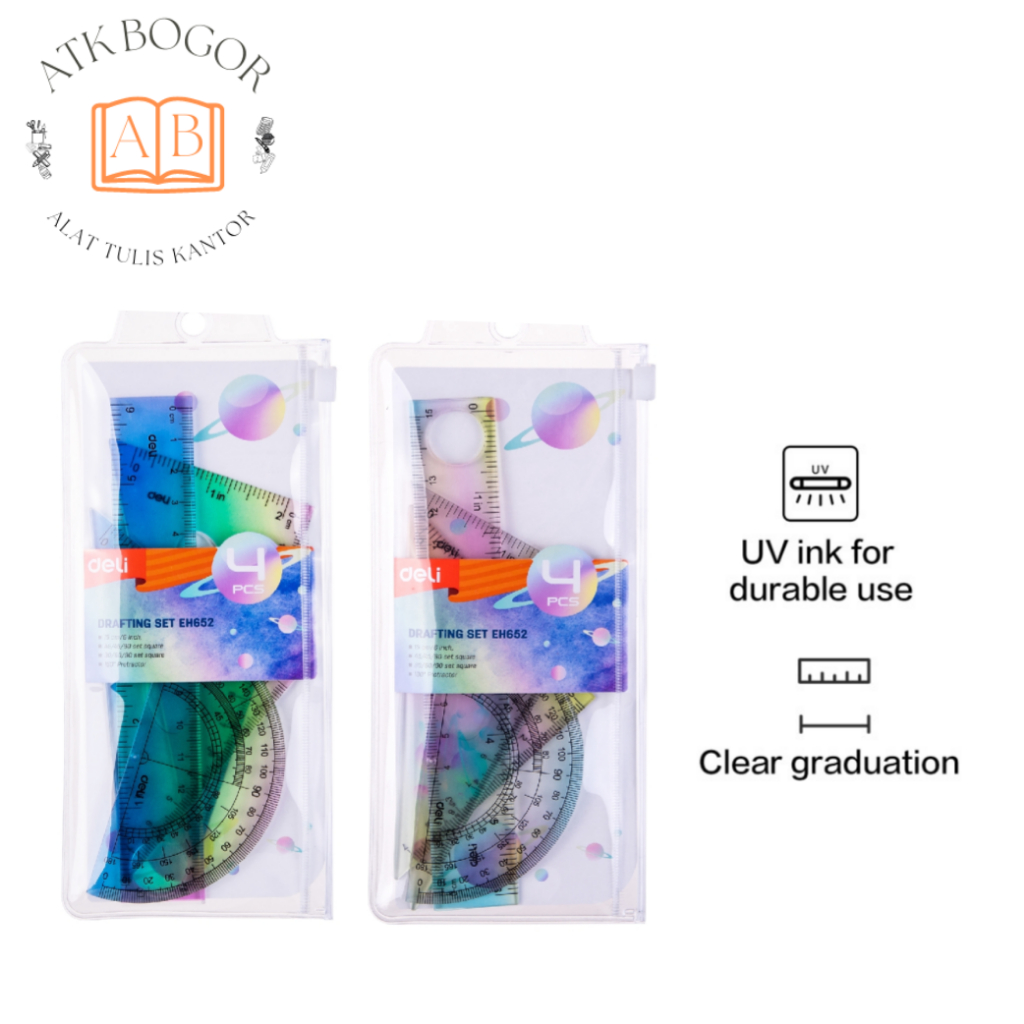 

Set Penggaris Busur Segitiga Deli Ruler Set EH652 Lentur Tidak Mudah Patah - Isi 4 Pcs
