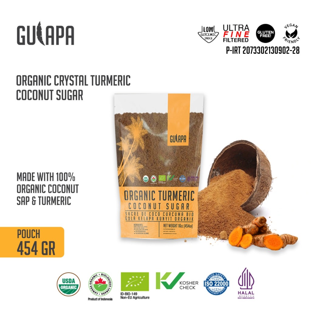 

Gulapa - Gula Kelapa Kunyit Organik (Organic Crystal Turmeric Coconut Sugar) Pouch 454 Gr