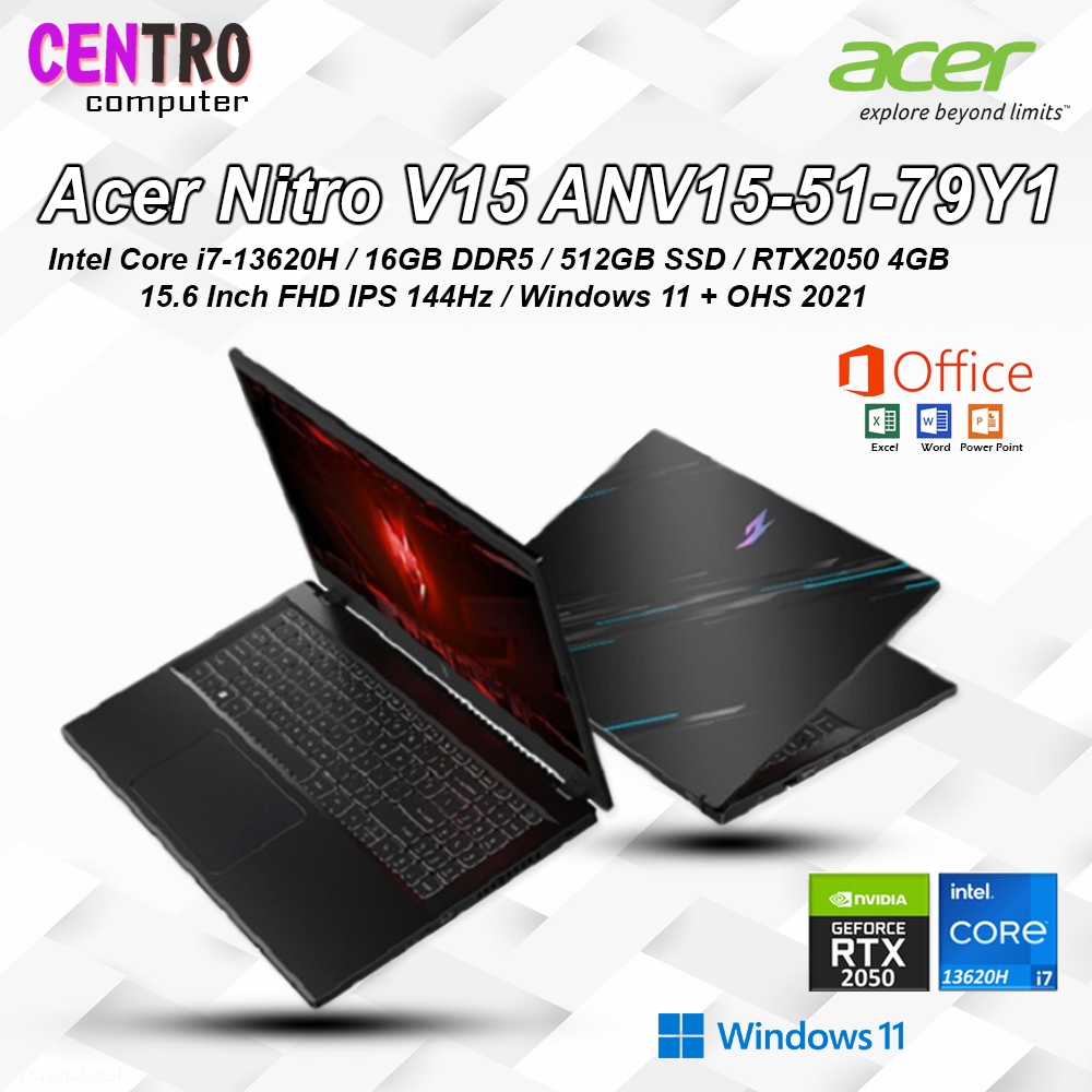 Laptop Acer Nitro V15 ANV15 51 Core i7 13620H 16GB 512GB Win11+OHS