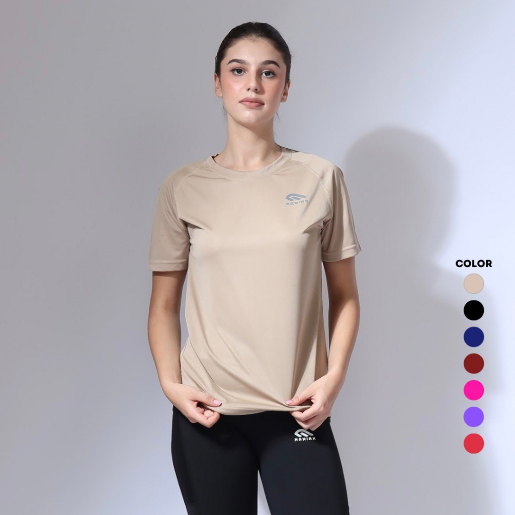 MANIAK Baju Olahraga Sport Wanita Lengan Pendek Kaos Running Gym Fitnes Senam Badminton ( HG 02 )