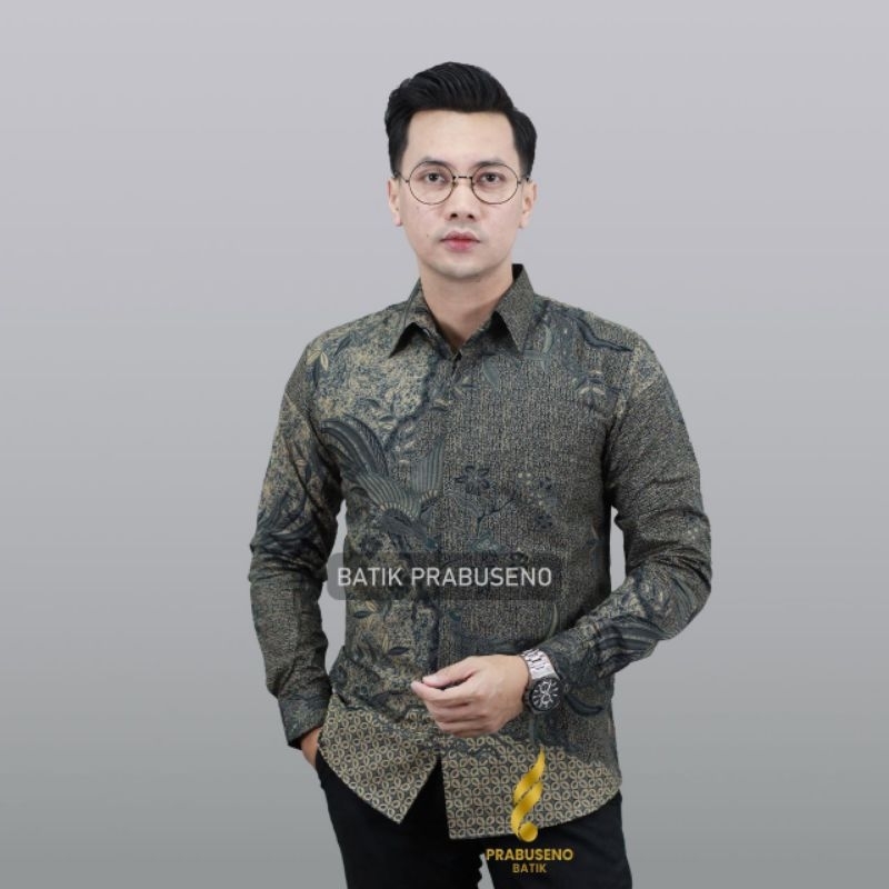 REGHAN Batik Prabuseno Pria Lengan Panjang Slimfit Katun Premium Lapis Furing Erro Kemeja Kantor Kan