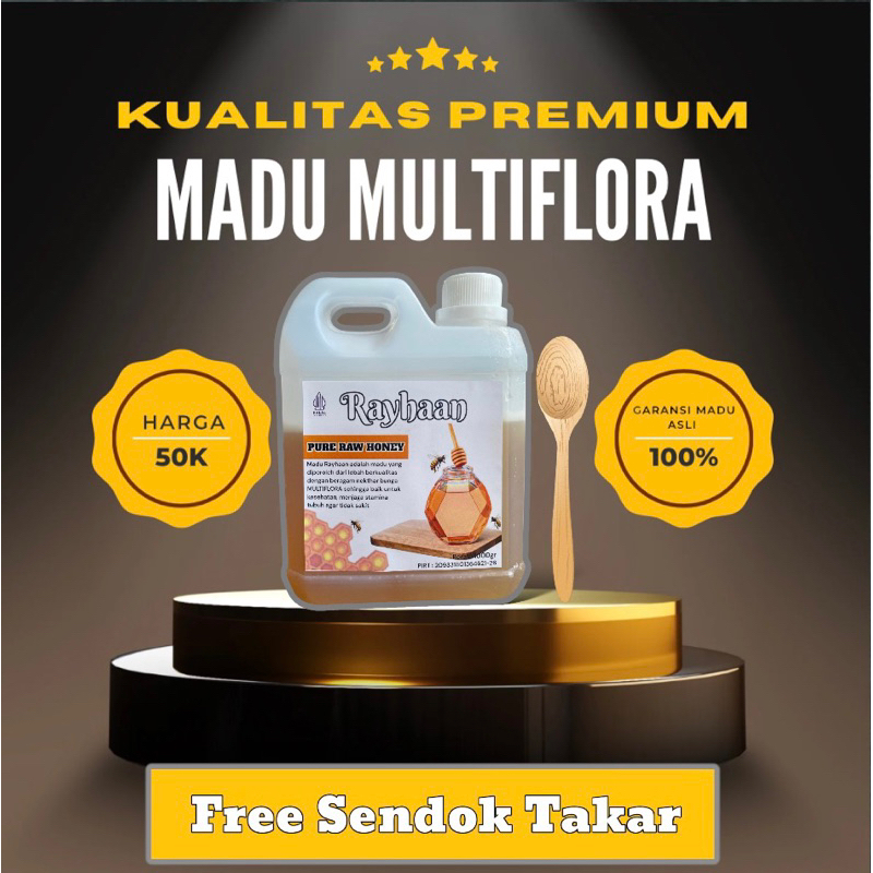 

Madu murni asli original 100 % tanpa campuran nektar bunga Multiflora 1 kg alami Pure Natural Raw Honey by madu rayhaan