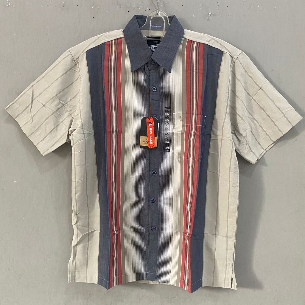 KEMEJA PRIA SILOMIDE BIG SIZE SAND WASH GARIS LENGAN PENDEK 61840