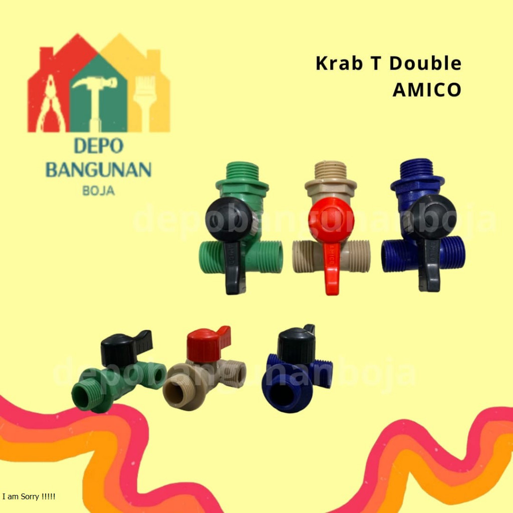 (6.18) (AMICO T) Stop Kran Shower Double Pvc 1/2 Inch Amico / Kran Shower Cabang