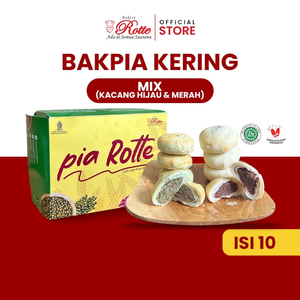 

Bakpia Kering Isian Mix (Kacang Hijau + Kacang Merah) Premium Rotte Bakery Asli Pekanbaru Isi 10 Pcs