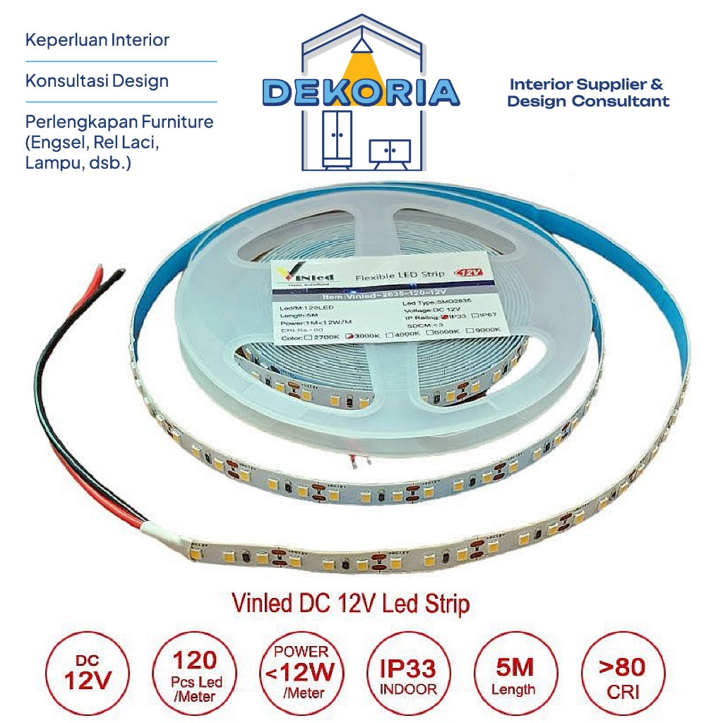 Lampu LED Strip Indoor Vinled Strip 12VDC SMD2835-600 Led Indoor