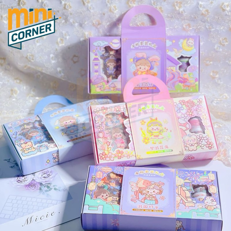 

(1 BOX set) Stiker 1 Set Box Premium Karakter Lucu + Roll Stiker + Stiker Super Cute Stiker Motif Kartun Korea Lucu Anti Air Dekorasi Handbook Scrapbook DIY Premium Set Kotak Hadiah Stiker