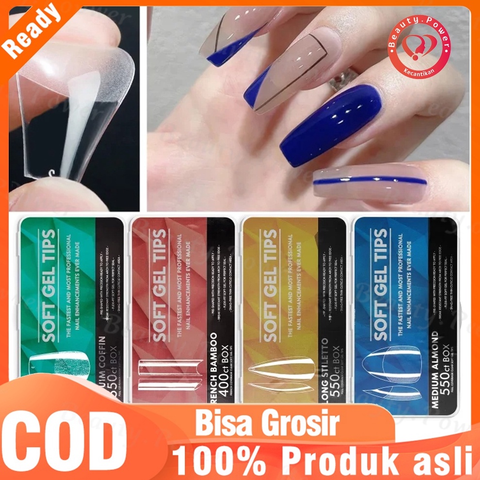 ART M66T 1 Kotak Soft Gel Nails Tips Clear Nail Extansion Fake Nail Set Kuku Palsu Akrilik Matte Ben