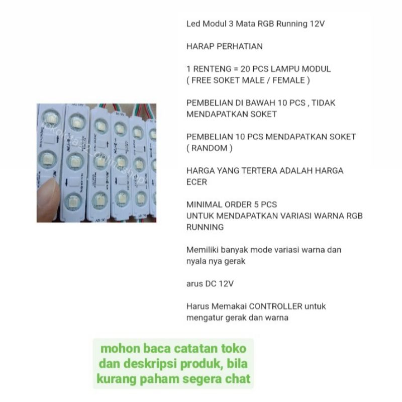 Lampu Led Modul Samsung 3 Mata RGB Gerak / RGB Running 12V (HARGA PER PCS LANJUT BACA DESKRIPSI)