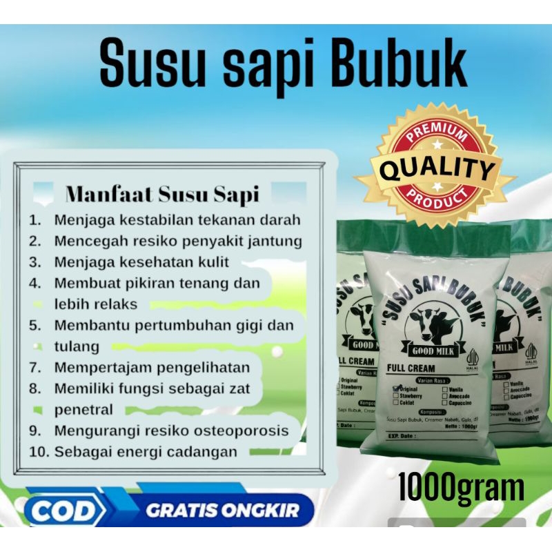 

susu Bubuk sapi fullcream sehat dan bergizi berat 1000gram
