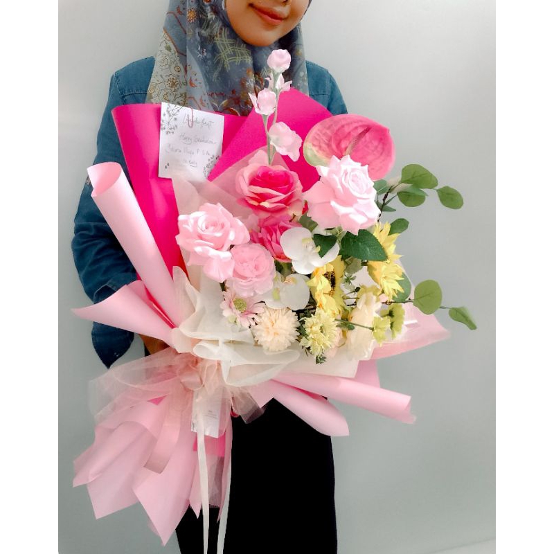 [ARTIFICIAL] Bouquet bunga matahari mix rose ukuran Extra Large