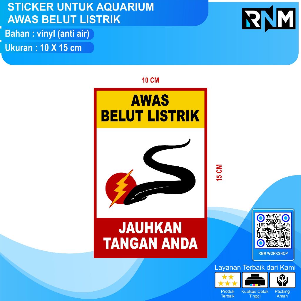 STICKER UNTUK AQUARIUM AWAS BELUT LISTRIK 10 X 15