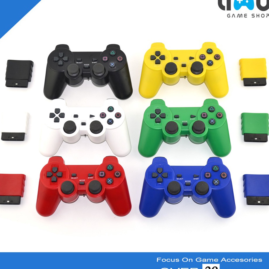wQ Stik Stick Controller PS2 Wireless Warna Merah Biru Putih Kuning Hijau Hitam