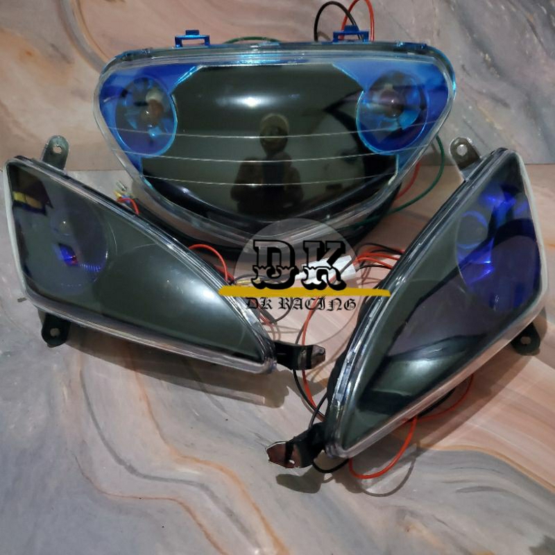 REFLEKTOR REFEKTOR LAMPU DEPAN MIO SPORTY COSTUM HITAM BIRU PLUS LAMPU SEN MIO SPORTY COSTUM HITAM B
