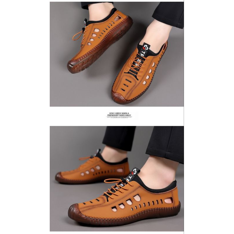 HOT PRODUCT SEPATU SANDAL PRIA DEWASA KULIT IMPORT CASUAL SANTAI HITAM COKLAT 100% ORIGINAL - SEPATU