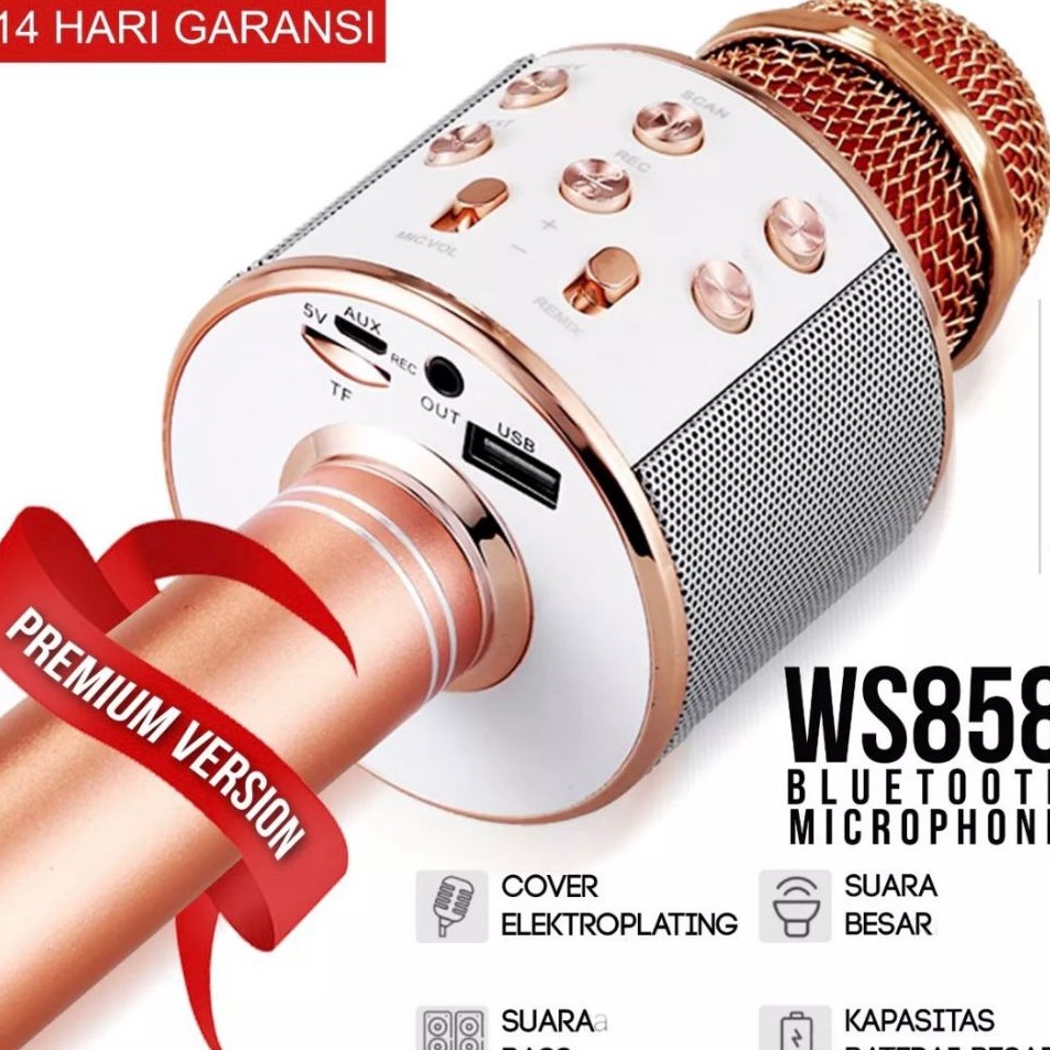 zj WS858 Microphone Karaoke Suara Jernih Mic Bluetooth Speaker Mike ws 858 Mikropon Blutut karaoke w