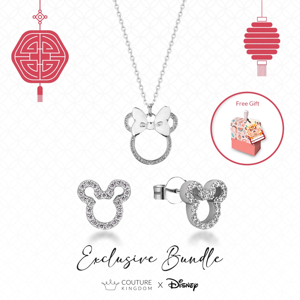 Kalung Minnie Mouse Swarovski & Anting Kristal Mickey Mouse