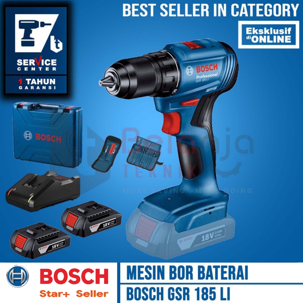 Bosch Mesin Bor Baterai Impact Drill Cordless GSR 185-Li 18V 2 Baterai