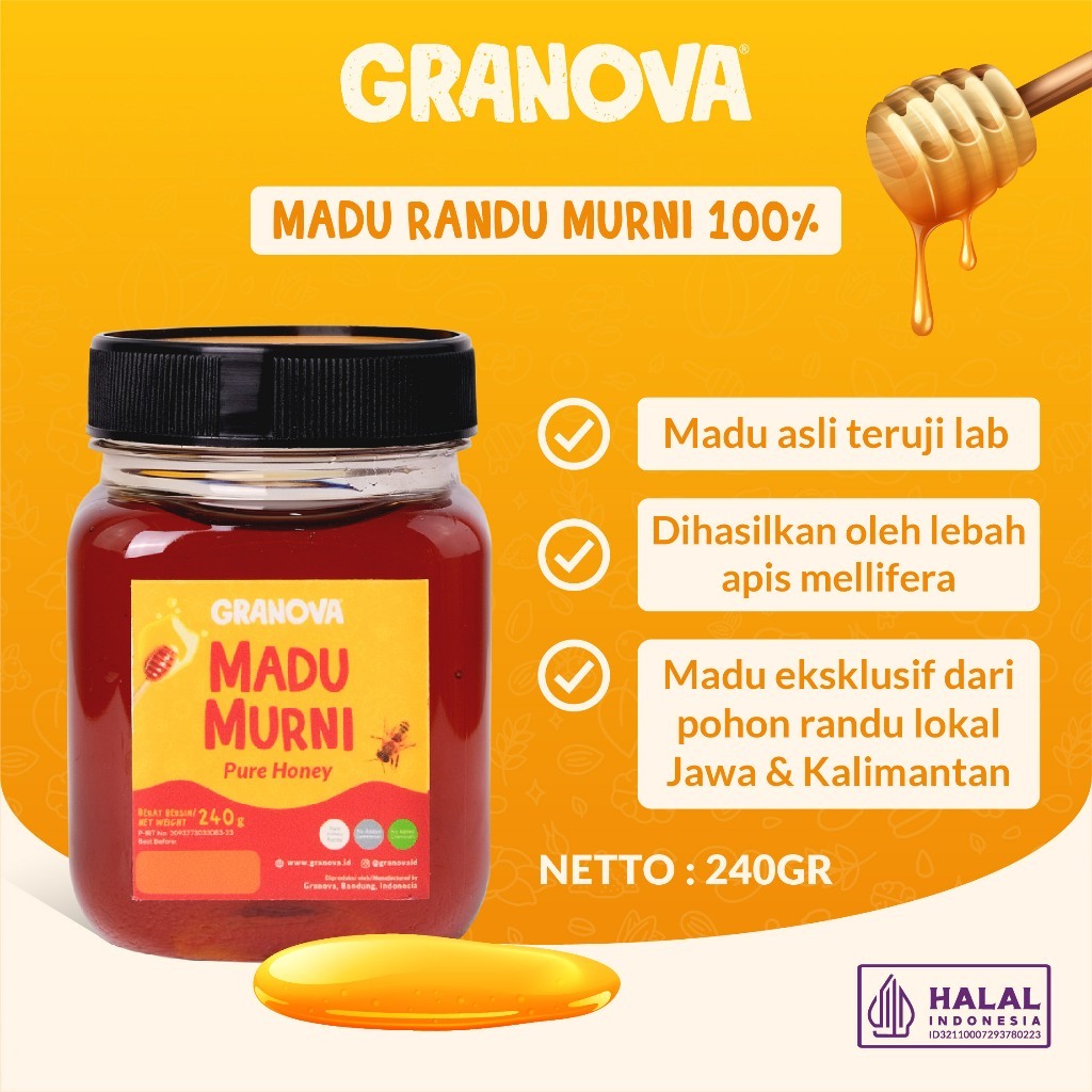 

Granova - Madu Murni Randu 240gr (Premium, Madu Asli 100%, Sehat, Natural)