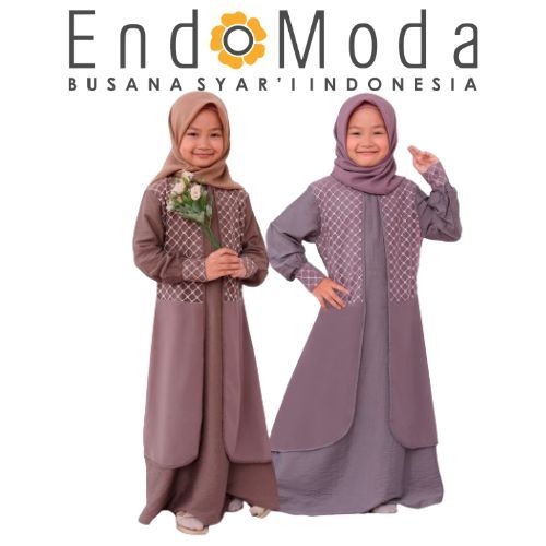 gamis anak endomoda belvina girl dress bahan crinkle airflow mix brokat
