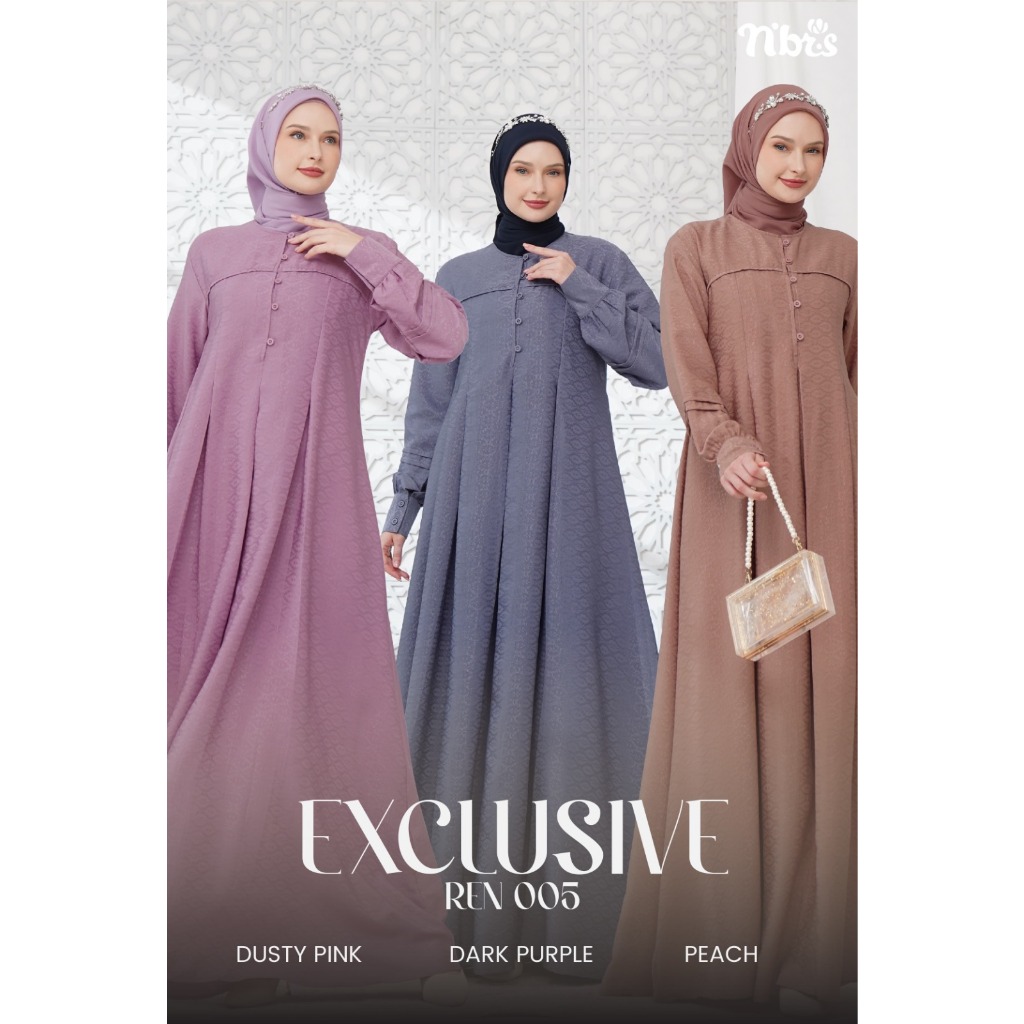 Nibras REN 005 Gamis Wanita Dress Polos Syari Jubah Muslimah Bahan Dobby Cozy