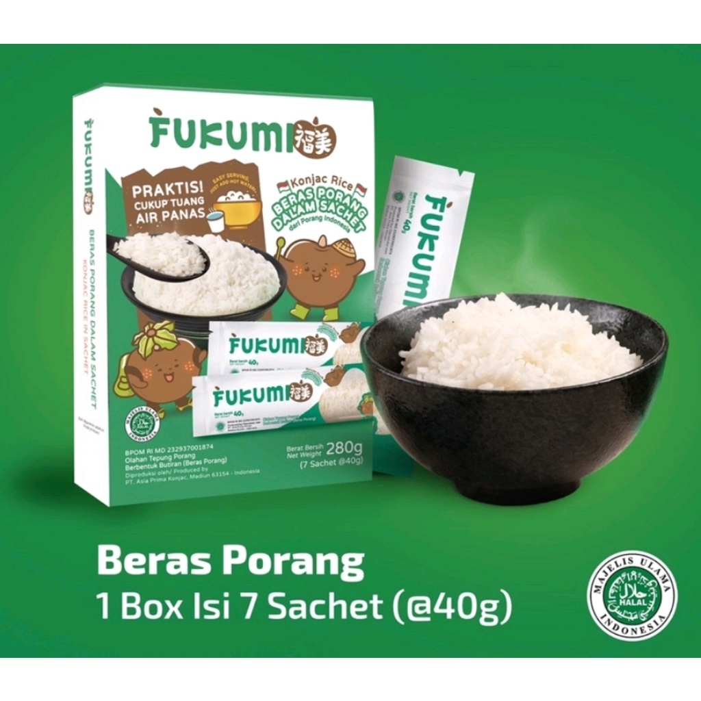 

FUKUMI BERAS PORANG SACHET 1 BOX ISI 7 SACHET (7x40 gr) Beras Diet FUKUMI BERAS PORANG BOX ISI 7 SACHET BERAS DIET FUKUMI (7 X 40 GRAM) Fukumi Beras Porang Box Sachet - Shirataki / Konjac Rice Beras rendah kalori Beras Kesehatan Beras Instan Instant Rice