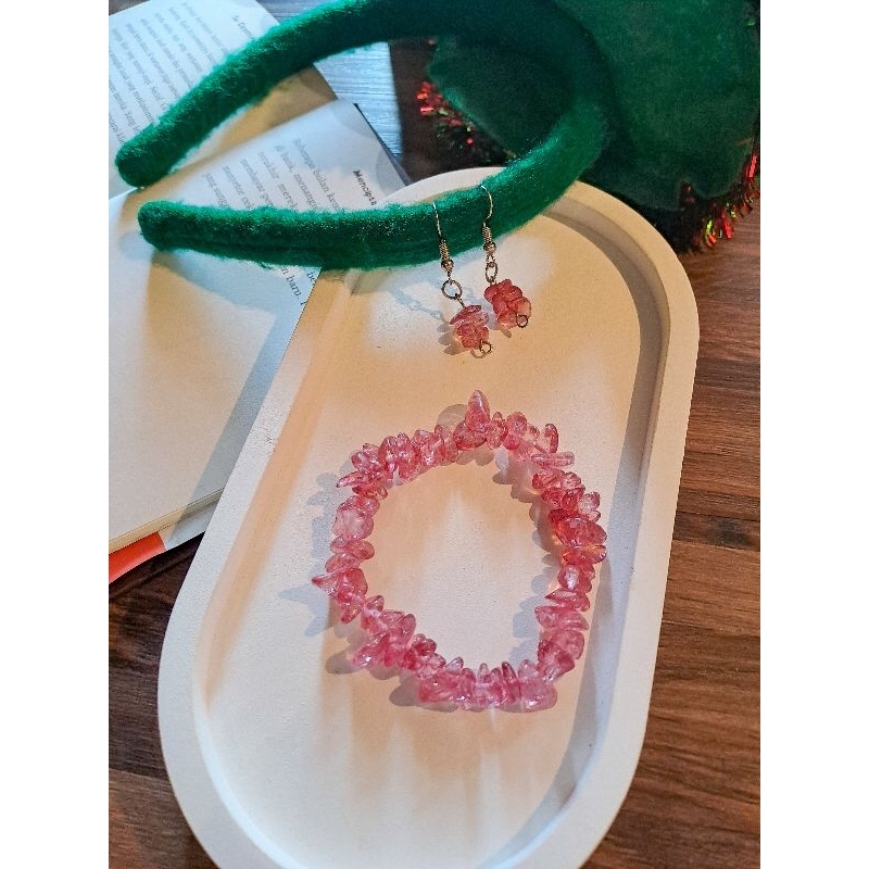 Gelang manik batu pecah set anting / gelang manik manik